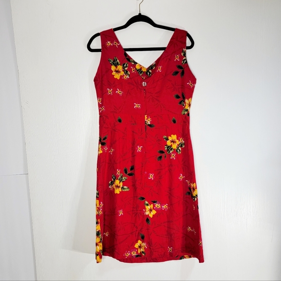 4/$20 Vintage Erika Sleeveless Linen Red Tropical Floral Print Dress Small - Picture 7 of 7